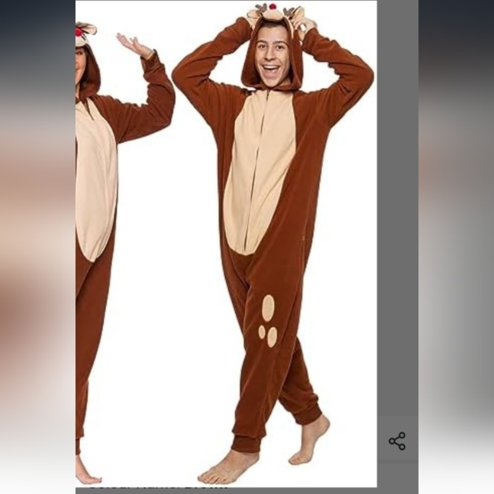 Funziez Unisex Reindeer Christmas Costume Pajamas One Piece Jumpsuit